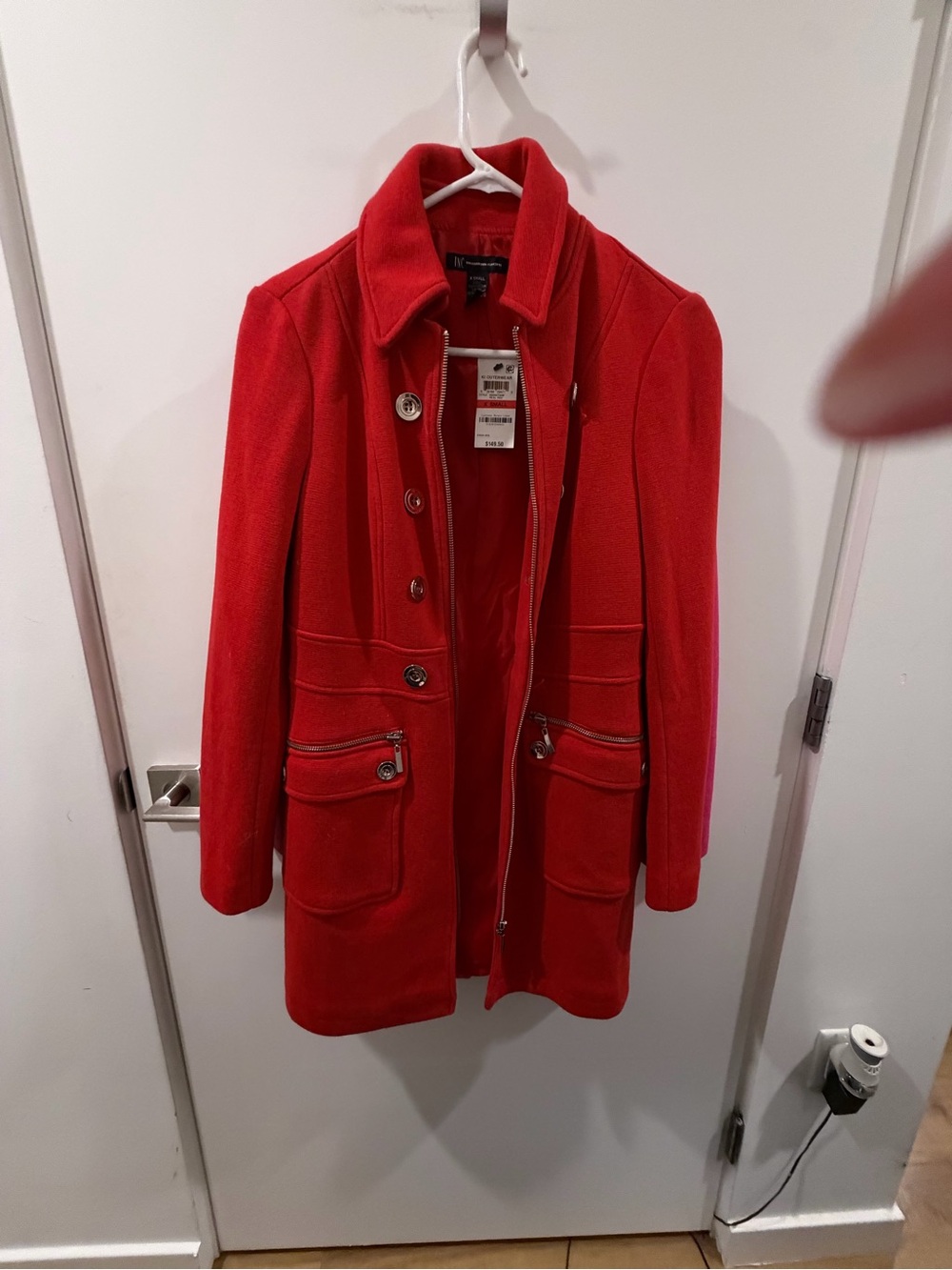 INC International Concepts Red Button & Zip Pea Coat